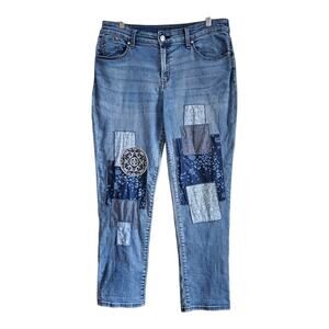 CHICO'S 1P Women's Petite M MP Boyfriend Ankle Jeans Patchwork Lt Blue 32 x 27.5